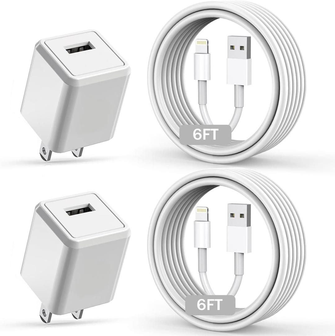 iPhone Charger,Long 6FT iPhone Charger 2Pack iPhone Cord 6feet USB to Lightning Cable Quick Fast Charging Data Sync Cord USB Wall Charger Block Adapter for iPhone 14/13/12/11/XS/XR/X/8/7/5/SE2022/iPad
