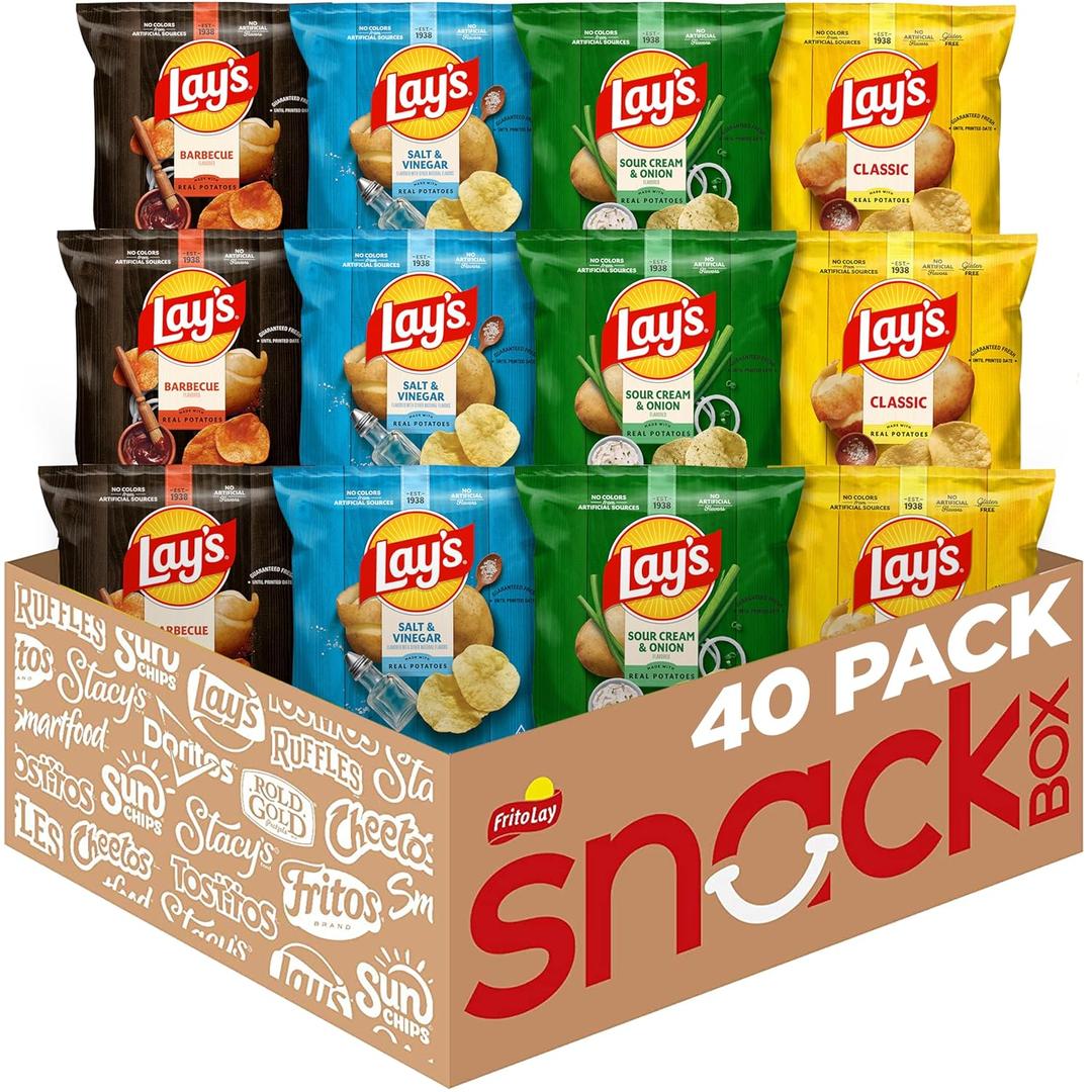 Lay's Potato Chips, 4 Flavor Variety Pack, 1 oz Single Serve Bags, (40 Pack, BB: 04/07/2026)