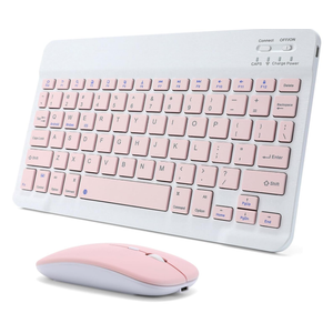 Rechargeable Bluetooth Keyboard and Mouse Combo for iPad, UltraSlim Portable Wireless Mouse Keyboard for iPad Pro Air Mini iPhone Samsung Tablet Cell Phone Android, iPadOS/iOS 13 and Above (Pink)