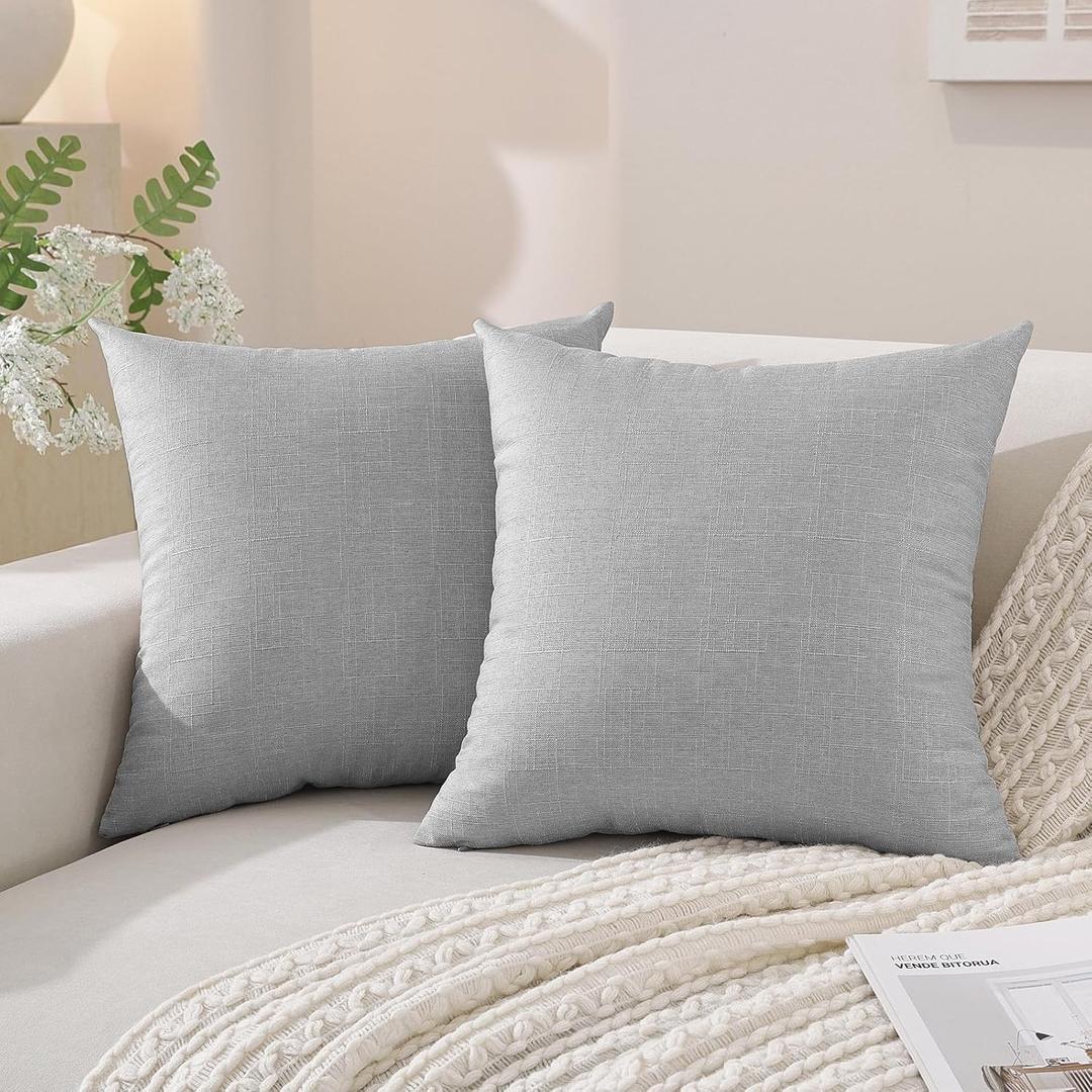 SYSLOON Faux Linen Pillow Covers 20x20 Inch Set of 2, Boho Pillow Covers Couch Pillow Covers Farmhouse Pillow Covers for Living Room Sofa & Bed,Light Gray