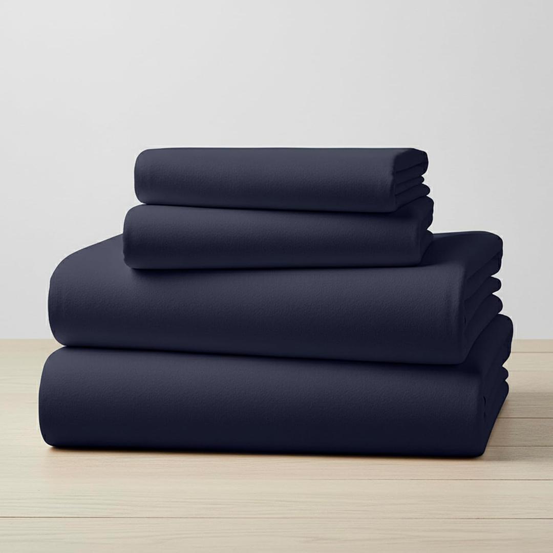 Mellanni Flannel Bed Sheet Set - 4 Piece Luxury 100% Heavyweight 180GSM Cotton - Cozy, Soft & Breathable - Deep Pockets with All-Around Elastic - Warm & Comfortable (California King, Navy)