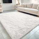 OLANLY 5x7 Machine Washable Large Area Rugs for Living Room, Bedroom, Soft Fluffy Shaggy Bedside Rug, Indoor Floor Carpet for Kids Girls and Boys, Dorms, Nursery, Home Decor Aesthetic, Ivory