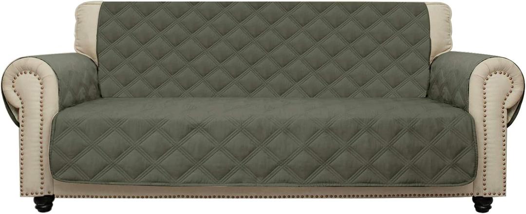 CHHKON Sofa Cover 100% Waterproof Non-Slip Quilted Furniture Protector Sofa Slipcover for Children, Pets for Leather Couch (Green, 68")