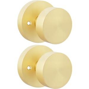 Goldenwarm Gold Dummy Door Knobs, Round Ball Brushed Gold Individual Door Knobs for Closet and Bifold - Single Side Zinc Alloy (2 Pieces) (1 Pack)