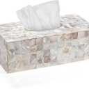 Milano Tissue Box Cover Rectangular - Decorative Tissue Box Holder Rectangular is Finished in Beautiful Mother of Pearl Shells - Durable Tissue Cover for Elegant Decor