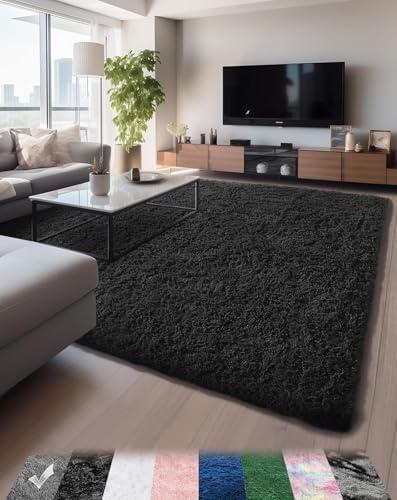 Ophanie Upgrade 8x10 Rugs for Bedroom, Black Fluffy Shaggy Soft Area Rug, Non-Slip Indoor Floor Carpet for Living Room, Kids Baby Boys Teen Dorm Home Decor Aesthetic, Nursery, Black 