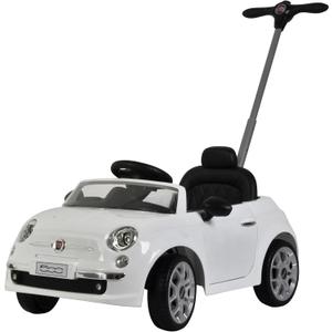 BEST RIDE ON CARS Fiat 500 Push Car for Kids, White, Stroller, Adjustable Handle, Music, Stable Wheels, Safety Belt, Multi-Functional Steering Wheel