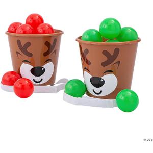 Fun Express Multicolor Plastic Christmas Bucket Toss Game Set, 6.75" x 6" (14 Pcs.) - Ideal for Family Gatherings, Community Events, Indoor & Outdoor Activities