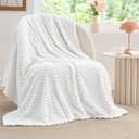 BEDELITE Fleece Throw Blanket for Couch & Bed - 3D Jacquard Decorative White Blanket, Super Soft and Cozy Warm Fuzzy Blanket All Seasons Suitable, 50x60Inches