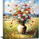 Farmhouse Wildflower Bouquet Canvas Wall Art Colorful Wildflower Canvas Wall Art Vintage Colorful Modern Floral Wall Decor Bedroom Office Decoration (12x16 Inch Framed)