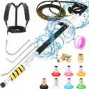Pressure Washer Extension Wand 24 Feet with Telescoping Pressure Washer Wand, Gutter Cleaner, 7 Spray Nozzle Tips, Pivoting Coupler, 2 Hose Adapters and Support Belt