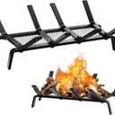 cyrico Fireplace Grate with Ember Retainer, 17 Inch Fireplace Log Grate Solid Cast Iron 1/2 Bar Fire Place Holder for Fire Pit Indoor Chimney Hearth Wood Stove Outdoor Burning Rack Camping