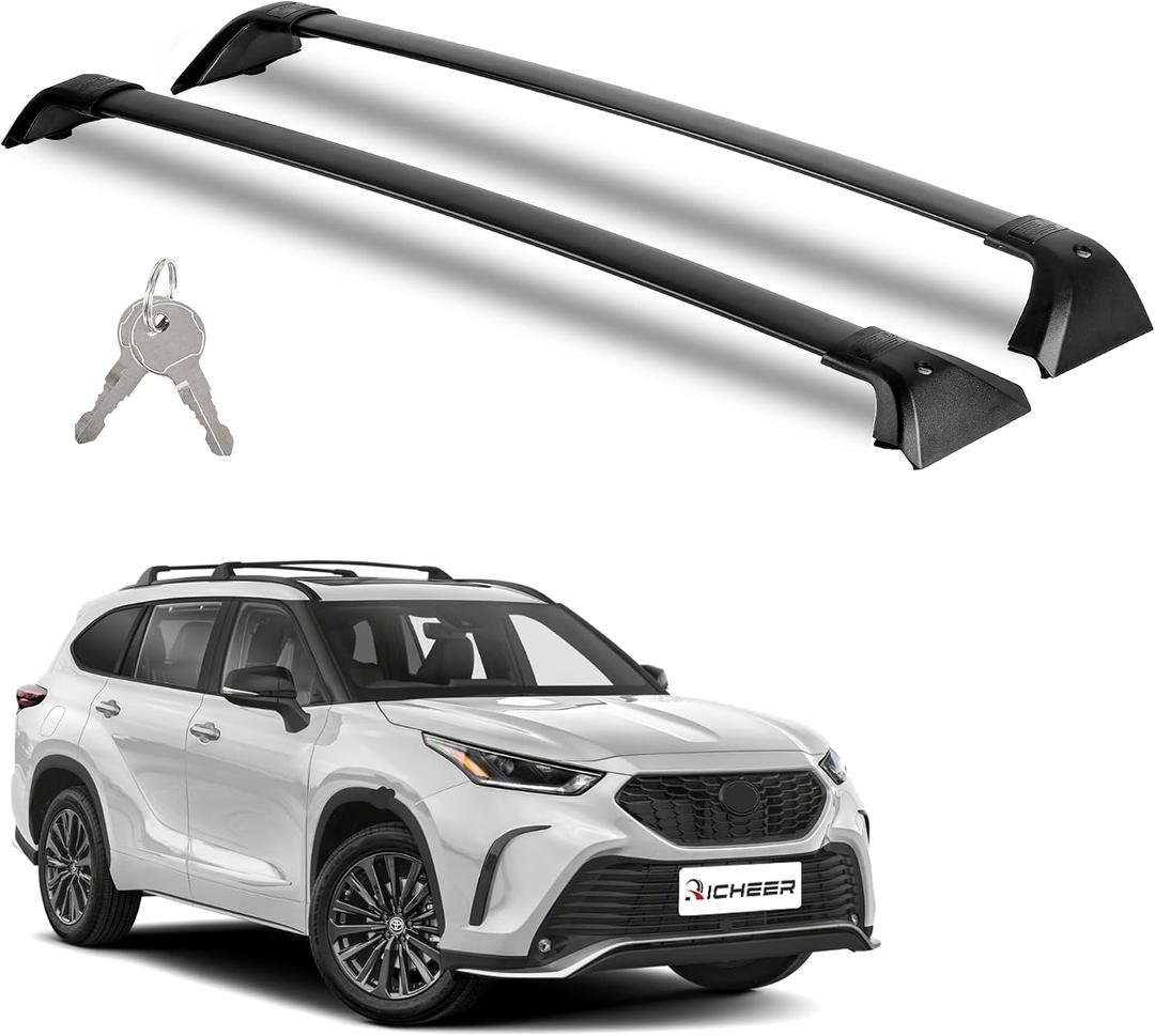 Richeer 300LBS Roof Rack Cross Bars for 2020-2026 Highlander XLE XSE Limited Platinum Hybrid(not fit LE &Grand Highlander) with Side Rails, Lockable Heavy Duty Aluminum Cargo Racks Luggage Bicycle