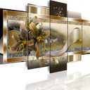 5 Panel Yellow Orchid Flowers Canvas Print - Abstract Golden Floral Wall Decor Poster, 5 pieces Wall Art Painting Decor for Home Decoration Artwork Picture Bedroom Wall Decor (D, Oversize 60x30inch)