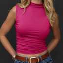 Tankaneo Womens Sleeveless Mock Turtleneck Tank Tops Slim Fitted Ruched Crop Top Shirts (Pink, S)