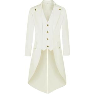 MOFOVELY Men Pirate Steampunk Tailcoat Vintage Victorian Jacket (Medium, White)