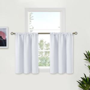 BGment Small Curtains Half Window for Kitchen Bathroom - Rod Pocket 36 Inches Length Drapes Privacy for Basement Cafe Nursery Camper Room Darkening, Greyish White, 2 Panels, 29 x 36 Inch