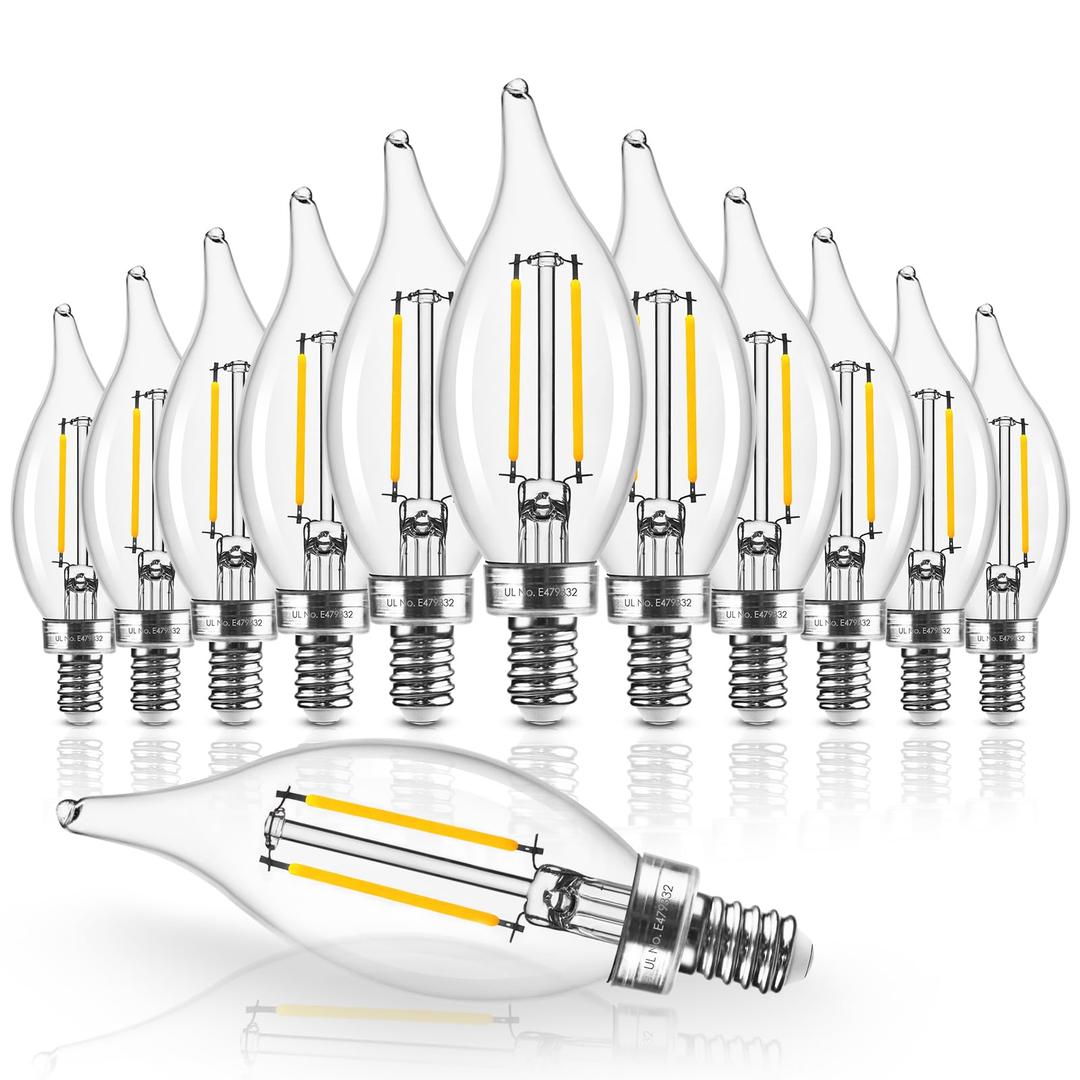 Hizashi Candelabra Light Bulbs 60W Eq 3000K, Dimmable E12 Bulb, 12 Pack