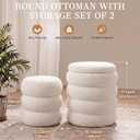 Vercraft 2 Pack Boucle Round Ottoman with Storage for Dorm,Creamy White