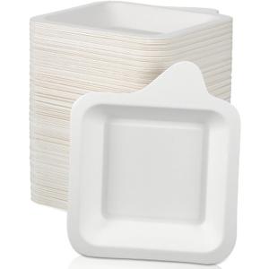 Remerry 100 Pcs Small 4 Inch Paper Plates Bulk Disposable Plates Paperse Fiber Wedding White Square Dessert Cake Party Snack Sugarcane Bagas Birthday Dinner Graduation Pet Feeding (4.41 x 5.24 Inch)
