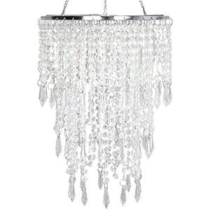 Cioceen Acrylic Chandelier Shade, Ceiling Light Shade Beaded Pendant Lampshade with Crystal Beads and Chrome Frame for Bedroom, Wedding or Party Decoration, Diameter 8.7'' 3 Tiers