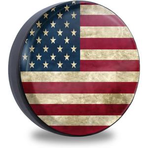 Retro American Flag Spare Tire Cover Fit for Jeep RV Truck SUV Travel Camper Trailer 14",15",16",17",Waterproof and Dustproof Protection Tires (18" for Diameter 32"-34"/81.2-86.3cm)