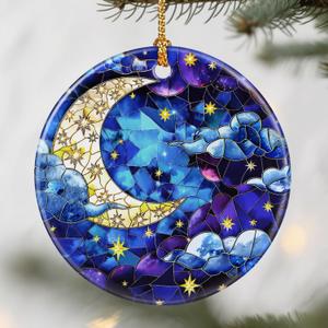 Night Sky Ornaments, Christmas Ornaments: Christmas Tree Decorations, Holiday Decor, Stocking Stuffers, Gift Ideas, Xmas Gift, Star and Moon Lover Gifts & Gifts for Art Lover, Set Of 2