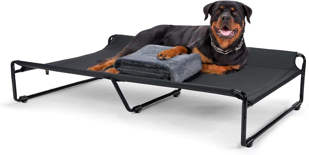 Veehoo Large Elevated Dog Bed - Extra Large Dogs, Outdoor Guardrail Pet Cot, Anti-Slip Camping Hammock, Breathable Teslin Mesh Fabric, XXL (59.0"L x 35.4"W x 10.6"Th, Black)