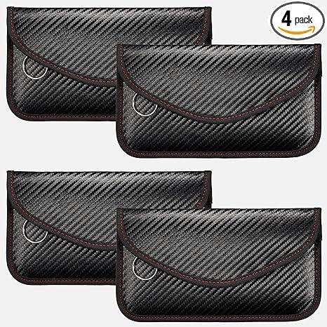 4 Pieces Faraday Bags Phone for Key Fob Protector Car RFID Signal Blocking GPS Anti-tracking Faraday Pouch Shielding Wallets for Cell Phone Privacy Card Protection(Carbon Fiber)