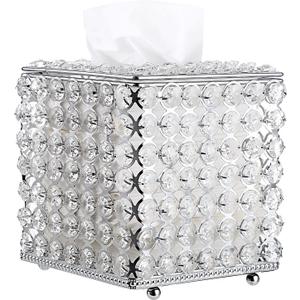 Sumnacon Crystal Square Tissue Box Cover - Decorative Tissue Box Holder, Sparkling Cube Tissue Holder for Bathroom Dresser Night Stand Table Car Store Office Home Decor, Silver