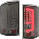 KUAFU Tail Light Assembly Compatible with 2014-2018 GMC Sierra 1500 2500HD 3500HD LED Tube Bar Rear Stop Brake Lamps Left & Right w/Wiring Chrome Housing Smoke Lens