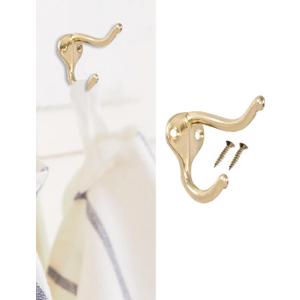 Coat Hooks for Wall Hanging Heavy Duty Wall Mounted Brass Plated, 5 Pack