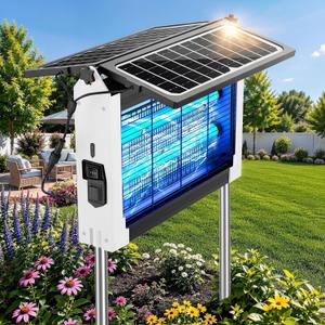 Upgraded Solar Bug Zapper Outdoor with Dual Panels, 4500V Cordless Rechargeable Fly Insect Killer Waterproof Electric Mosquitoes Zapper for Patio Garden Backyard RV Camping Pond