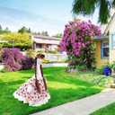 Spring Porch Goose Outfits Floral Dresses with Wig Lace Trim for 23" Cement Statue Outdoor Lawn Yard Decor