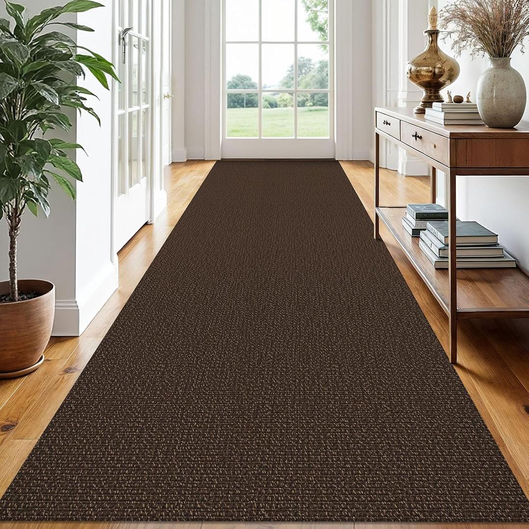 EARTHALL Extra Long Runner Rug 3x14 Ft Washable Runners for Hallways Cotton Non Slip Entryway Runner Braided Kitchen Runner Indoor Outdoor Carpet Runners for Stair, Hall, Foyers, Brown/Coffee