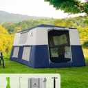 14.1'x6.5'x9' Inflatable Tents for Camping, Portable 6/8/10 Person Blow Up Air Tent, Waterproof Windproof Easy Setup Large Family Tent with 2 Doors, 6 Windows, Mosquito Screen (Navy Blue)