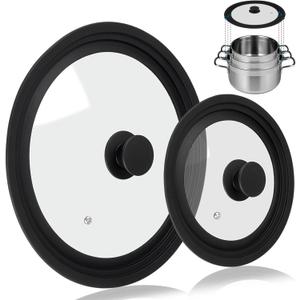 Universal Lid for Pots Pans and Skillets, 2 Pack Pan Cover fit 7", 8" 9" & 10", 11", 12" Diameter Cookware, Silicone Replacement Pan Lid Pot Lids for Frying Pans, Cast Iron,Tempered Glass Lid