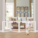 LZRS Extra-Wide Clear Dog Gate for Indoor Use - Transparent Pet Fence with Solid Hardwood and Plastic Board, Stylish & Durable freestanding Pet Gate for Doorways, Stairs and Hallways-4 Panel White