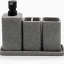 ZCCZ Grey Bathroom Accessory Sets, 4 Pieces Bathroom Accessories Complete Set Vanity Countertop Accessory Set, Includes Lotion Dispenser Soap Pump, Tumbler, Toothbrush Holder and Tray (Gray)