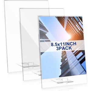 3 Pack Acrylic Sign Holder Double Sided Clear Display Stand Table Top Paper Holder Menu Flyer Slant Back Removable Desktop for Mall Restaurant Office Store Home T Shape(8.5 x 11 Inches)