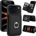 TIANLI Compatible with iPhone 17 Pro Max Wallet Case with Card Holder, 360° Rotation Ring Kickstand RFID Blocking PU Leather Double Magnetic Clasp Shockproof Cover for Women Man, Black