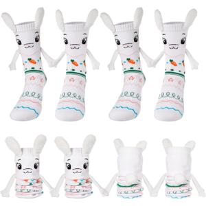 2 Pair Cute Bunny Magnetic Socks for Kids Adults Holiday Holding Hands Socks Funny Gifts