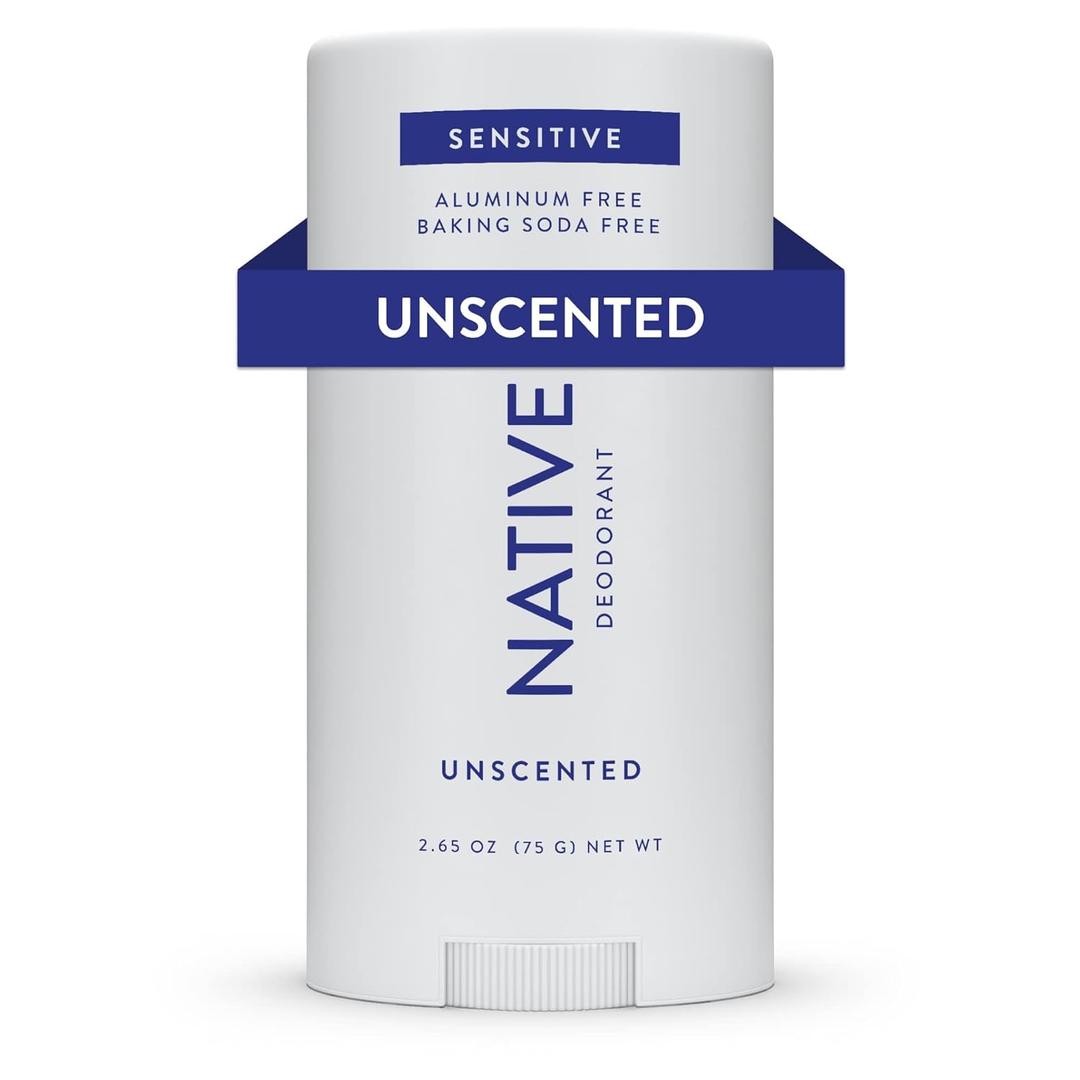 Native Sensitive Deodorant Contains Naturally Derived Ingredients, 72 Hour Odor Control | Deodorant for Women & Men, Aluminum Free with Baking Soda, Coconut Oil and Shea Butter, Unscented, 2Pack
