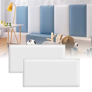 VEDHAA 3D Anti-Collision Wall Padding for Kids, Peel and Stick Upholstered Wall Panels, Queen Headboard, Playroom Decorative Protection Panel, Pack of 2 Panels Sized 23.6” X 11.8” (White)