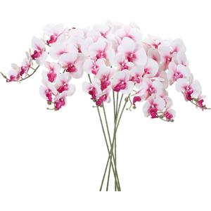 PATIKIL Artificial Orchid Stems 41", 6 Pack 9 Heads Faux Phalaenopsis Flowers Real Touch Fake Orchid Flower Branch for Vase Home Wedding Decoration, White Purple