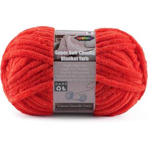 Velvet Chenille Yarn for Crocheting Super Bulky - 1 Skein of 200g/7oz - Ultra Soft Baby Blanket Chunky Plush Yarn for Knitting Amigurumi Crochet Thick Blankets (76.6 yds) (1, Red)