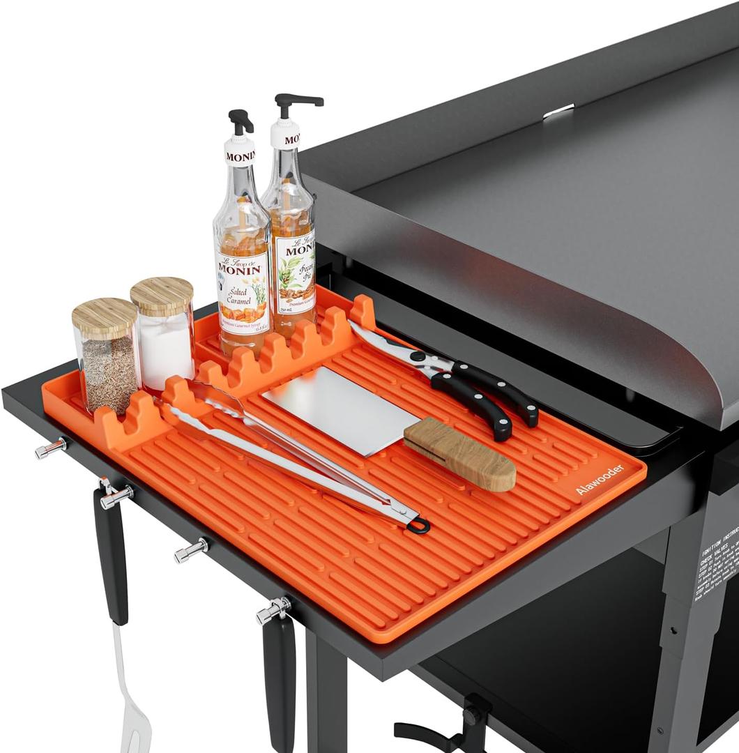 Silicone Griddle Tools Mat for Blackstone - 16 Inch Food Grade Silicone Spatula Mat with Drip Pad, Thickened Side Shelf BBQ Grilling Gadgets Accessory for Outdoor Kitchen Counter Must Have