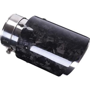 CARMON Real Forged Carbon Fiber Exhaust Tips with Silver Stainless Steel Muffler Pipes (inlet ID 2.5",outlet OD 4")