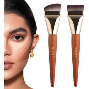 Pack of 2 Fixleren 2 Pcs Flat Foundation Brush - Premium Makeup Face Brush for Blending, Liquid Makeup Tool (Brown)