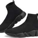 Santiro Walking Shoes for Men Lightweight High Top Sneakers Breathable Knit Athletic Running Shoes Fashion Gym Sports Shoes (11, All Black)
